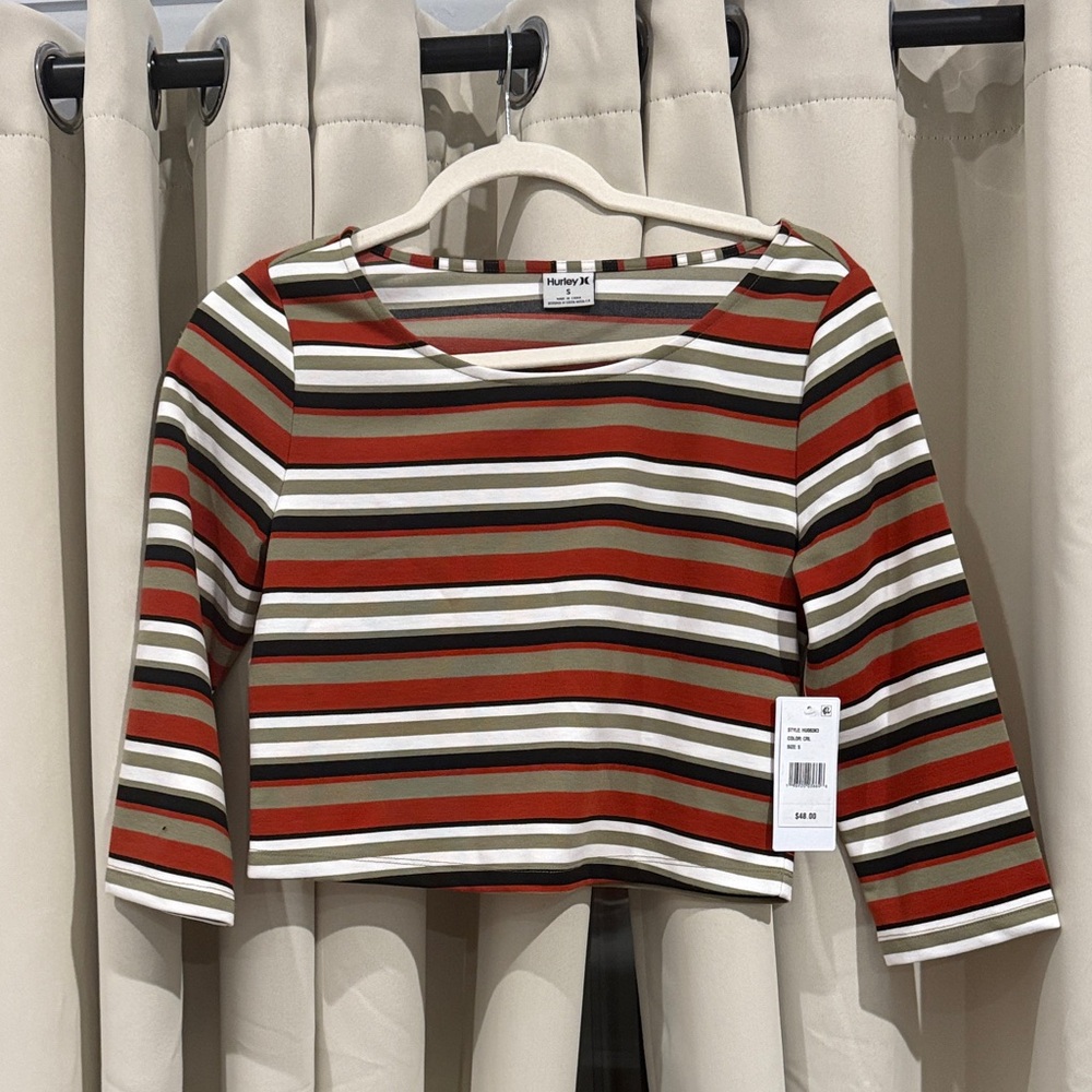 Hurley Trendy Striped Crop Top - Red, Green, White Size Small